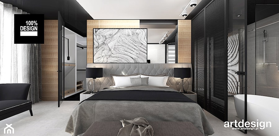 COME RAIN OR SHINE | II | Wnętrza domu - Średnia czarna szara sypialnia z garderobą z łazienką, styl nowoczesny - zdjęcie od ARTDESIGN architektura wnętrz