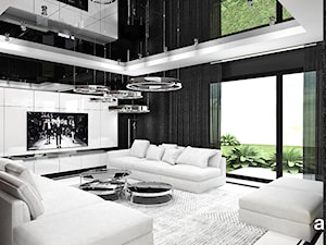 MAKE IT HAPPEN | I | Wnętrza domu - Duży biały czarny salon z tarasem / balkonem, styl minimalistyczny - zdjęcie od ARTDESIGN architektura wnętrz