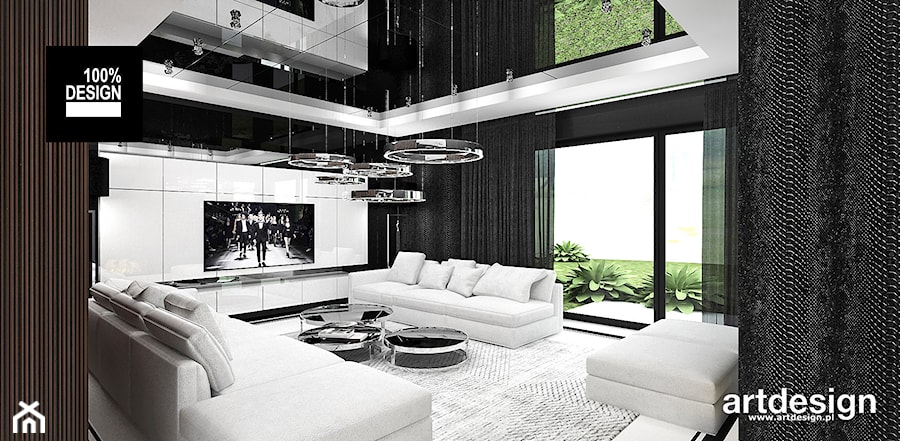 MAKE IT HAPPEN | I | Wnętrza domu - Duży biały czarny salon z tarasem / balkonem, styl minimalistyczny - zdjęcie od ARTDESIGN architektura wnętrz