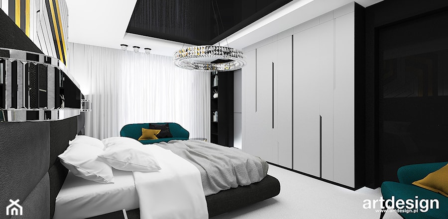 WITH FLYING COLOURS | II | Wnętrza domu - Duża biała czarna z panelami tapicerowanymi sypialnia, styl nowoczesny - zdjęcie od ARTDESIGN architektura wnętrz