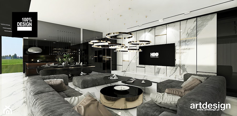 biało-czarny salon z eleganckim marmurem - zdjęcie od ARTDESIGN architektura wnętrz