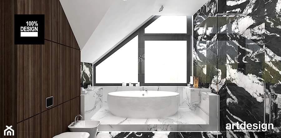FROM COVER TO COVER | Wnętrza rezydencji - Średnia na poddaszu z marmurową podłogą z punktowym oświetleniem łazienka z oknem, styl nowoczesny - zdjęcie od ARTDESIGN architektura wnętrz