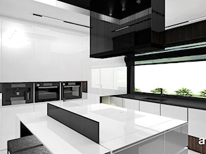 MAKE IT HAPPEN | I | Wnętrza domu - Duża otwarta z kamiennym blatem czarna z zabudowaną lodówką z nablatowym zlewozmywakiem kuchnia w kształcie litery l z wyspą lub półwyspem z oknem, styl minimalistyczny - zdjęcie od ARTDESIGN architektura wnętrz