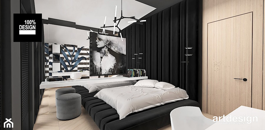 BIRD'S EYE VIEW | II | Wnętrza domu - Średnia czarna z biurkiem sypialnia, styl nowoczesny - zdjęcie od ARTDESIGN architektura wnętrz