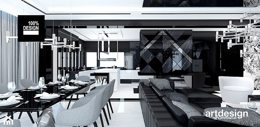 nowoczesny salon z jadalnią i kuchnią - zdjęcie od ARTDESIGN architektura wnętrz