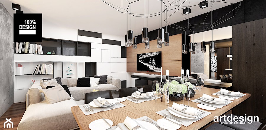 LOOK #61 | Wnętrza apartamentu - Duży biały szary salon z jadalnią, styl nowoczesny - zdjęcie od ARTDESIGN architektura wnętrz