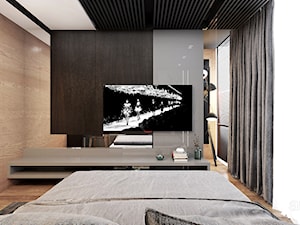 LOOK #61 | Wnętrza apartamentu - Średnia brązowa szara z biurkiem sypialnia z garderobą, styl nowoczesny - zdjęcie od ARTDESIGN architektura wnętrz