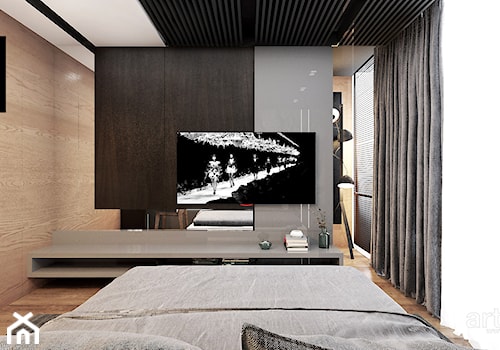 LOOK #61 | Wnętrza apartamentu - Średnia brązowa szara z biurkiem sypialnia z garderobą, styl nowoczesny - zdjęcie od ARTDESIGN architektura wnętrz