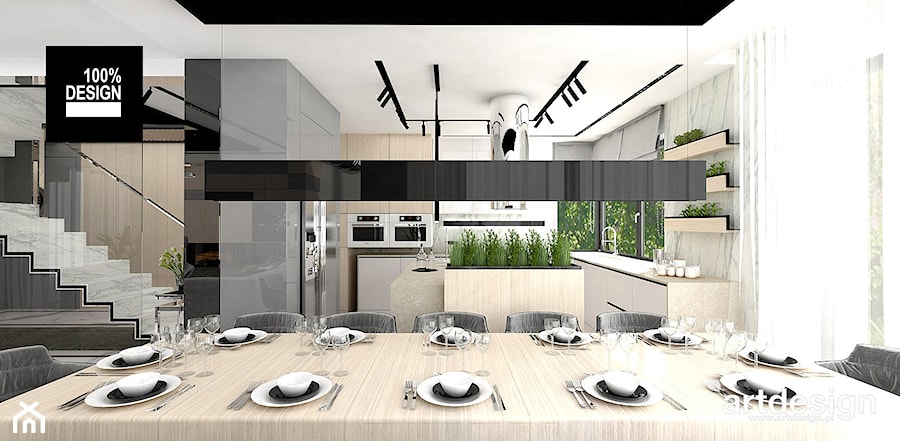 MORE THAN ANYTHING | I | Wnętrza domu - Duża biała jadalnia w salonie w kuchni, styl nowoczesny - zdjęcie od ARTDESIGN architektura wnętrz