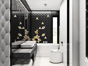 THE ONLY GAME IN TOWN | II | Wnętrza domu - Średnia z lustrem z dwoma umywalkami z marmurową podłogą z punktowym oświetleniem łazienka z oknem, styl nowoczesny - zdjęcie od ARTDESIGN architektura wnętrz