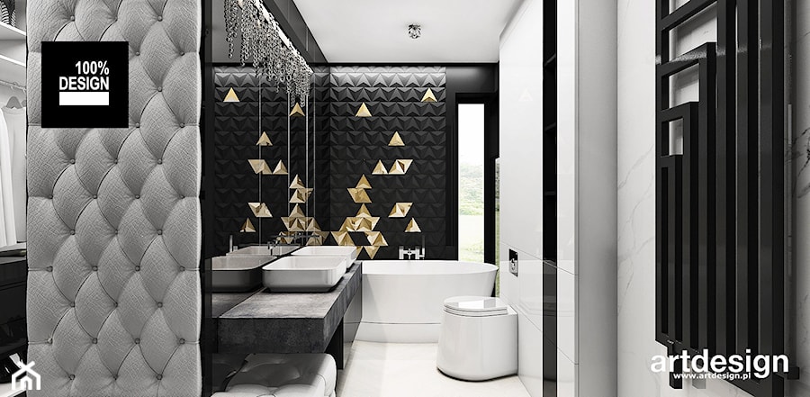 THE ONLY GAME IN TOWN | II | Wnętrza domu - Średnia z lustrem z dwoma umywalkami z marmurową podłogą z punktowym oświetleniem łazienka z oknem, styl nowoczesny - zdjęcie od ARTDESIGN architektura wnętrz