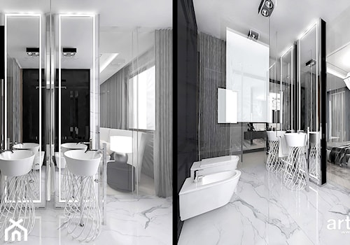 KEEP THE BALL ROLLING | Wnętrza apartamentu - Średnia na poddaszu bez okna z dwoma umywalkami z marmurową podłogą łazienka, styl nowoczesny - zdjęcie od ARTDESIGN architektura wnętrz