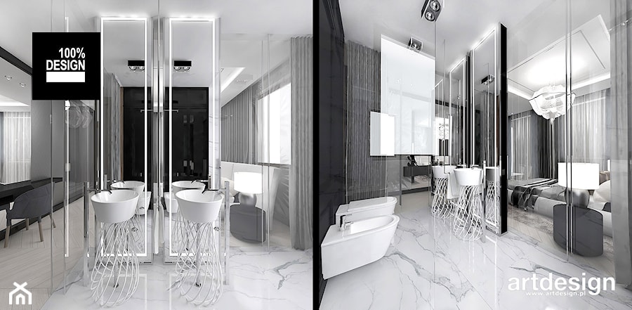 KEEP THE BALL ROLLING | Wnętrza apartamentu - Średnia na poddaszu bez okna z dwoma umywalkami z marmurową podłogą łazienka, styl nowoczesny - zdjęcie od ARTDESIGN architektura wnętrz