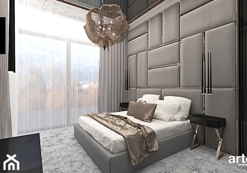 TAKE THE BULL BY THE HORNS | Wnętrza apartamentu - Średnia czarna sypialnia z balkonem / tarasem, styl nowoczesny - zdjęcie od ARTDESIGN architektura wnętrz