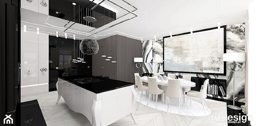 SHOW-OFF | Wnętrza apartamentu - Średnia kuchnia z wyspą lub półwyspem, styl nowoczesny - zdjęcie od ARTDESIGN architektura wnętrz