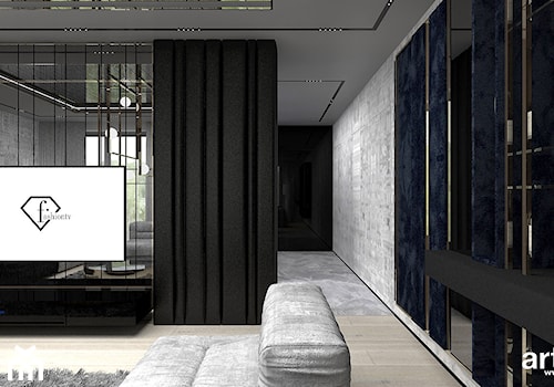 READ BETWEEN THE LINES | I | Wnętrza apartamentu - Średni czarny niebieski szary salon z barkiem, styl nowoczesny - zdjęcie od ARTDESIGN architektura wnętrz