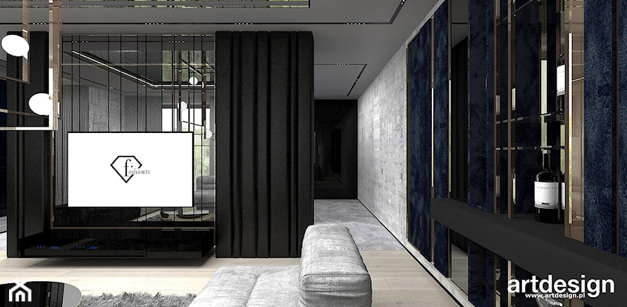 READ BETWEEN THE LINES | I | Wnętrza apartamentu - Średni czarny niebieski szary salon z barkiem, styl nowoczesny - zdjęcie od ARTDESIGN architektura wnętrz