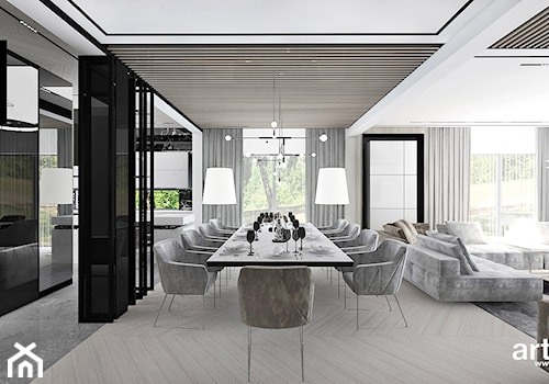 LEAVE NO STONE UNTURNED | I | Wnętrza domu - Duża czarna szara jadalnia w salonie, styl nowoczesny - zdjęcie od ARTDESIGN architektura wnętrz