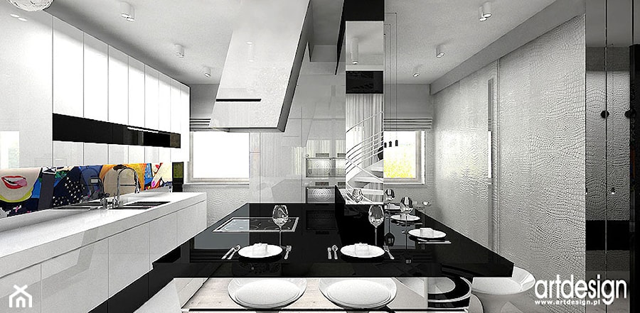 biało czarne wnętrza kuchni - zdjęcie od ARTDESIGN architektura wnętrz