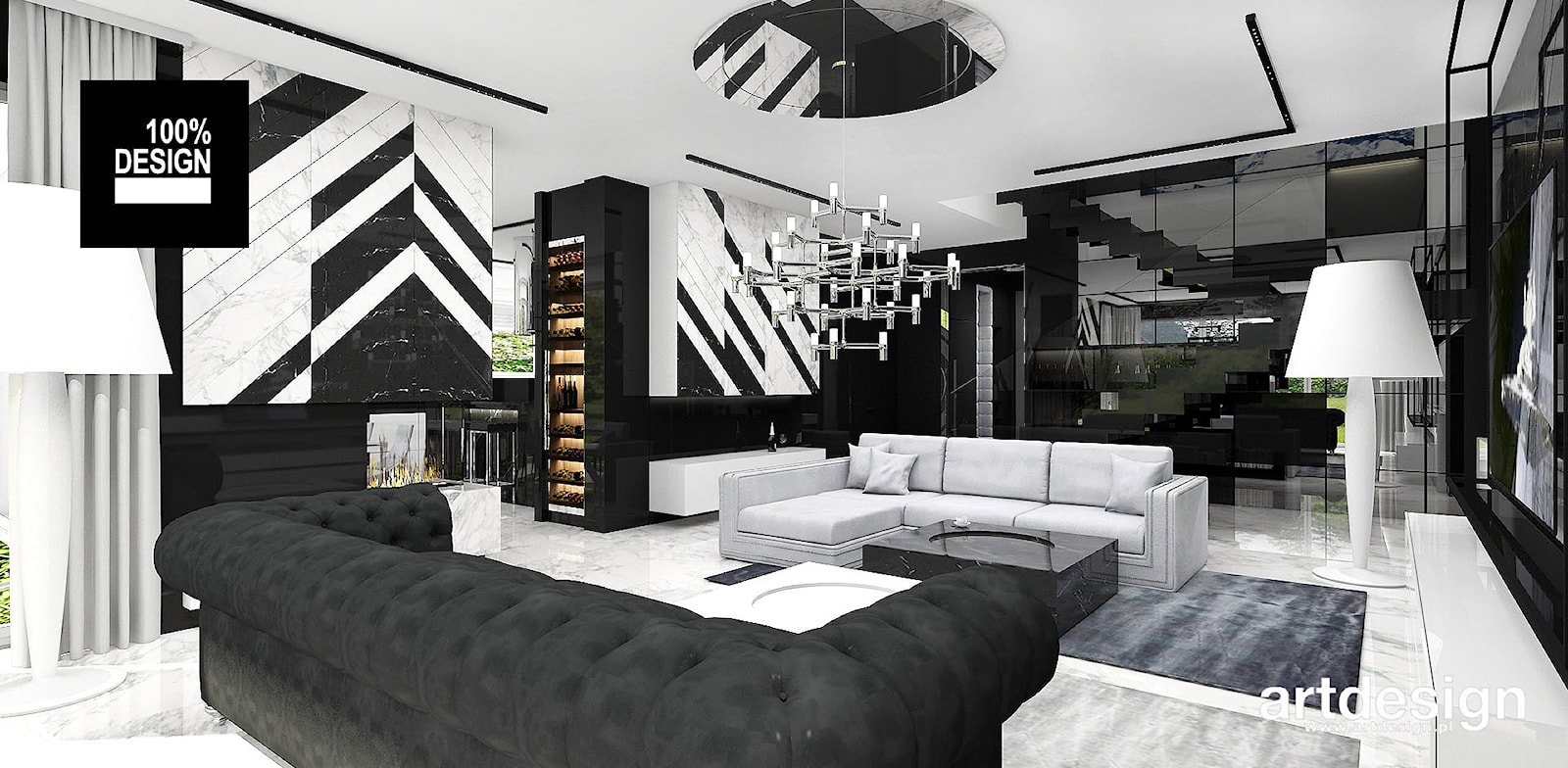 biało-czarna aranżacja salonu - zdjęcie od ARTDESIGN architektura wnętrz - Homebook