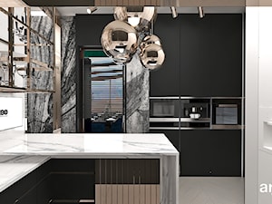 TAKE THE BULL BY THE HORNS | Wnętrza apartamentu - Duża otwarta czarna z zabudowaną lodówką kuchnia jednorzędowa z oknem z marmurem nad blatem kuchennym, styl nowoczesny - zdjęcie od ARTDESIGN architektura wnętrz