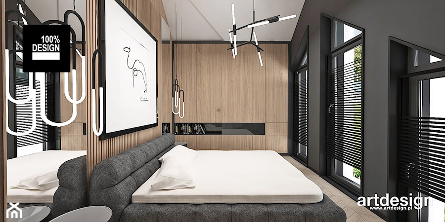 BIRD'S EYE VIEW | II | Wnętrza domu - Średnia czarna sypialnia na poddaszu z balkonem / tarasem, styl nowoczesny - zdjęcie od ARTDESIGN architektura wnętrz