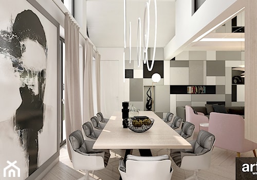 OVER THE MOON | I | Wnętrza domu - Duża biała jadalnia jako osobne pomieszczenie, styl nowoczesny - zdjęcie od ARTDESIGN architektura wnętrz