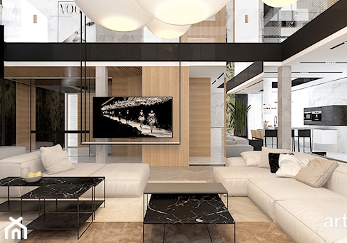 COME RAIN OR SHINE | I | Wnętrza domu - Duży biały czarny salon z kuchnią z jadalnią, styl nowoczesny - zdjęcie od ARTDESIGN architektura wnętrz
