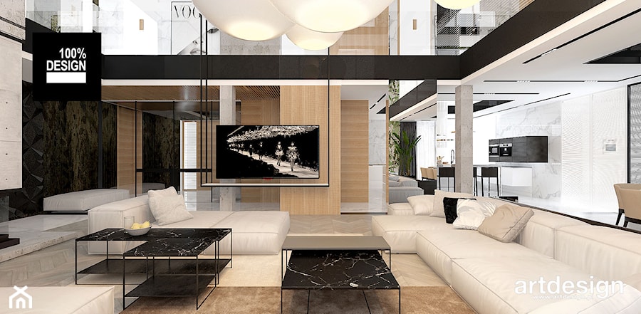 COME RAIN OR SHINE | I | Wnętrza domu - Duży biały czarny salon z kuchnią z jadalnią, styl nowoczesny - zdjęcie od ARTDESIGN architektura wnętrz
