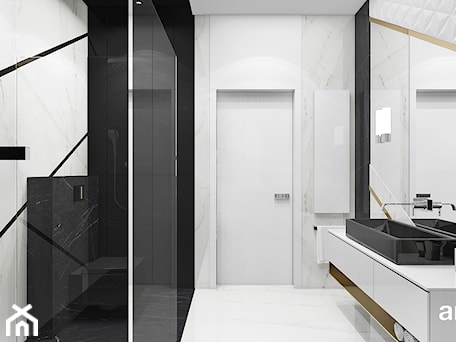 Aranżacje wnętrz - Łazienka: czarno-biała łazienka ze złotymi dodatkami - ARTDESIGN architektura wnętrz. Przeglądaj, dodawaj i zapisuj najlepsze zdjęcia, pomysły i inspiracje designerskie. W bazie mamy już prawie milion fotografii!