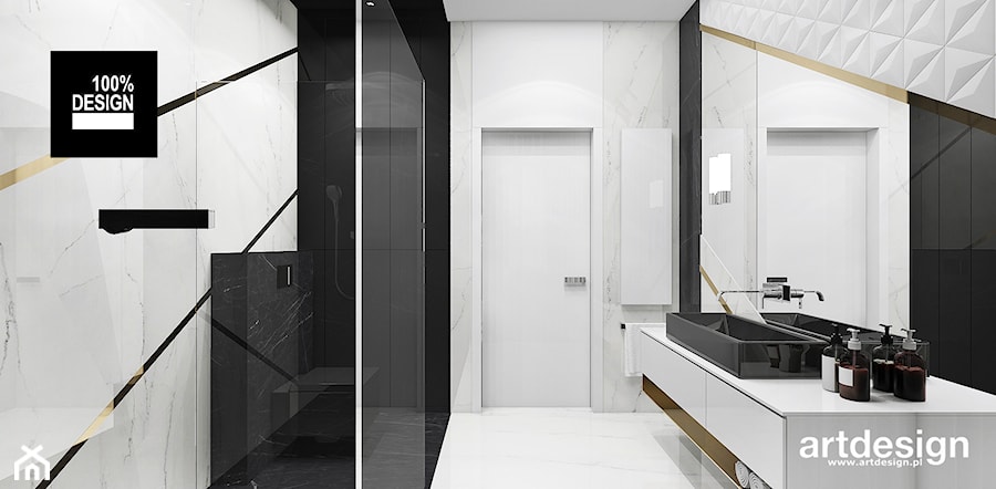 czarno-biała łazienka ze złotymi dodatkami - zdjęcie od ARTDESIGN architektura wnętrz