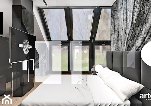 BIRD'S EYE VIEW | II | Wnętrza domu - Średnia czarna szara sypialnia na poddaszu, styl nowoczesny - zdjęcie od ARTDESIGN architektura wnętrz