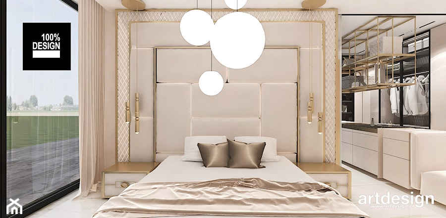 Sypialnia z dekoracyjnym zagłówkiem łóżka - zdjęcie od ARTDESIGN architektura wnętrz