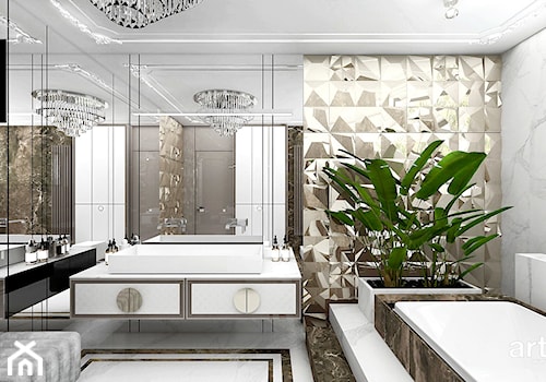 SOTTO VOCE | II | Wnętrza domu - Średnia z lustrem z dwoma umywalkami z marmurową podłogą łazienka z oknem, styl nowoczesny - zdjęcie od ARTDESIGN architektura wnętrz