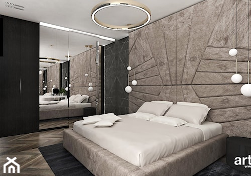 sypialnia z dekoracyjnym zagłówkiem łóżka - zdjęcie od ARTDESIGN architektura wnętrz