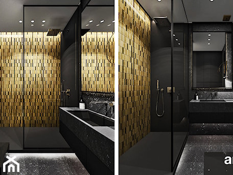 Aranżacje wnętrz - Łazienka: projekt łazienki czarno-złotej - ARTDESIGN architektura wnętrz. Przeglądaj, dodawaj i zapisuj najlepsze zdjęcia, pomysły i inspiracje designerskie. W bazie mamy już prawie milion fotografii!