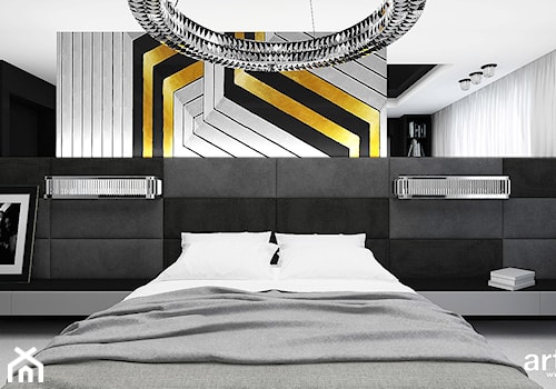 WITH FLYING COLOURS | II | Wnętrza domu - Duża biała czarna szara sypialnia, styl nowoczesny - zdjęcie od ARTDESIGN architektura wnętrz