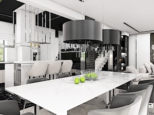 THE ONLY GAME IN TOWN | I | Wnętrza domu - Średnia biała czarna jadalnia w salonie w kuchni, styl nowoczesny - zdjęcie od ARTDESIGN architektura wnętrz