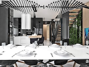 BIRD'S EYE VIEW | I | Wnętrza domu - Duża czarna jadalnia w salonie w kuchni, styl nowoczesny - zdjęcie od ARTDESIGN architektura wnętrz