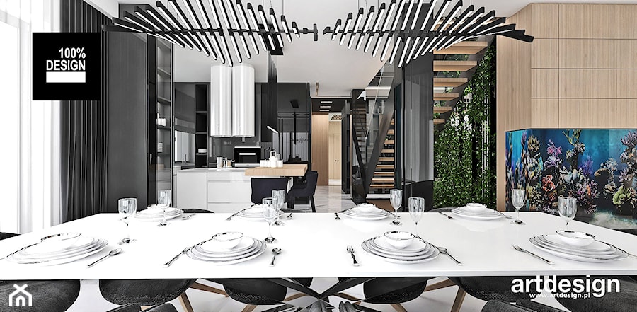 BIRD'S EYE VIEW | I | Wnętrza domu - Duża czarna jadalnia w salonie w kuchni, styl nowoczesny - zdjęcie od ARTDESIGN architektura wnętrz