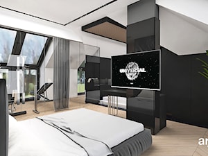 BIRD'S EYE VIEW | II | Wnętrza domu - Duża biała czarna sypialnia na poddaszu, styl nowoczesny - zdjęcie od ARTDESIGN architektura wnętrz