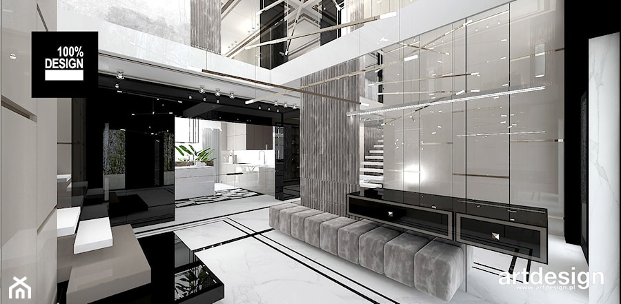 SOTTO VOCE | I | Wnętrza domu - Duży czarny szary z marmurem na podłodze hol / przedpokój, styl nowoczesny - zdjęcie od ARTDESIGN architektura wnętrz