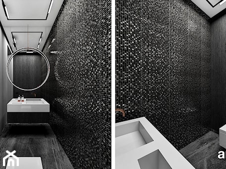 Aranżacje wnętrz - Łazienka: Elegancka łazienka z ciemną mozaiką i drewnem - ARTDESIGN architektura wnętrz. Przeglądaj, dodawaj i zapisuj najlepsze zdjęcia, pomysły i inspiracje designerskie. W bazie mamy już prawie milion fotografii!