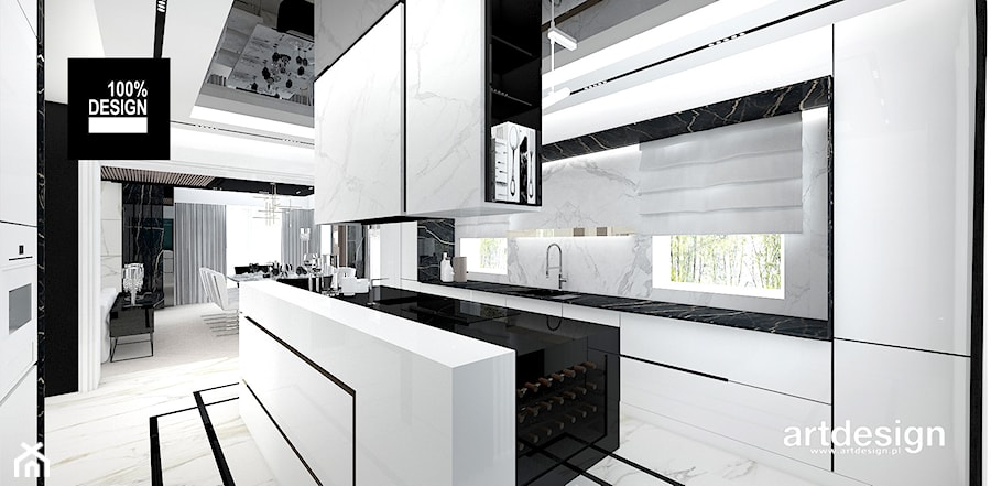 biało-czarna kuchnia z wyspą - zdjęcie od ARTDESIGN architektura wnętrz