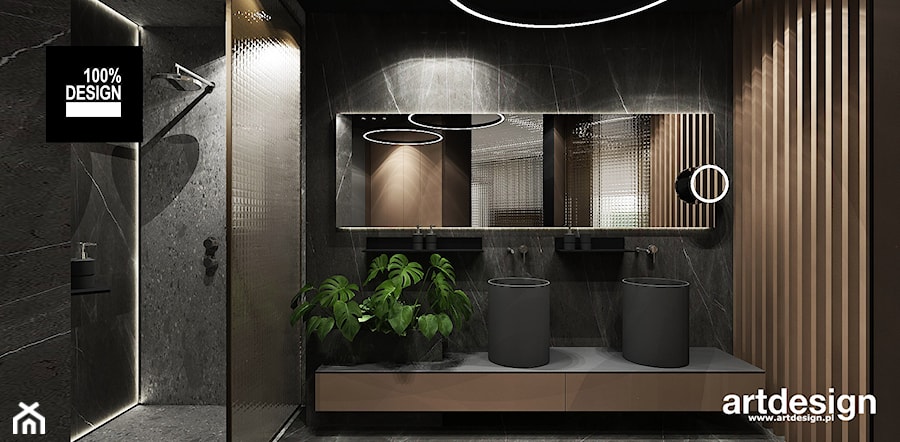 efektowna łazienka w ciemnych kolorach - zdjęcie od ARTDESIGN architektura wnętrz