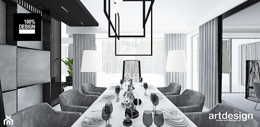 AT THE DROP OF A HAT | Wnętrza domu - Średnia biała czarna szara jadalnia jako osobne pomieszczenie, styl nowoczesny - zdjęcie od ARTDESIGN architektura wnętrz