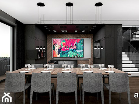 Aranżacje wnętrz - Jadalnia: otwarta kuchnia i jadalnia w ciemnych kolorach - ARTDESIGN architektura wnętrz. Przeglądaj, dodawaj i zapisuj najlepsze zdjęcia, pomysły i inspiracje designerskie. W bazie mamy już prawie milion fotografii!