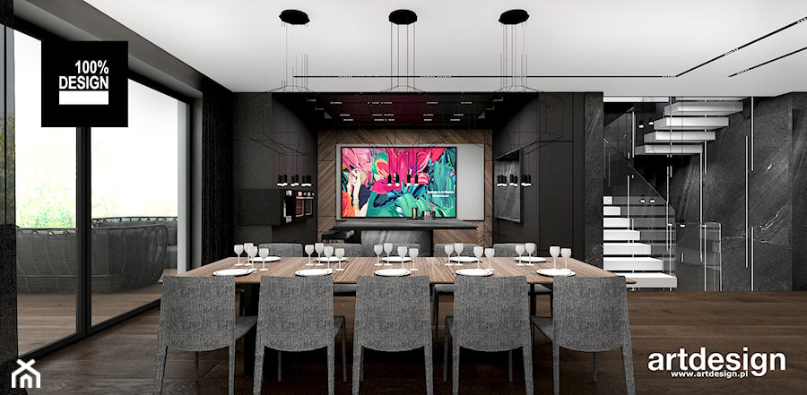 otwarta kuchnia i jadalnia w ciemnych kolorach - zdjęcie od ARTDESIGN architektura wnętrz