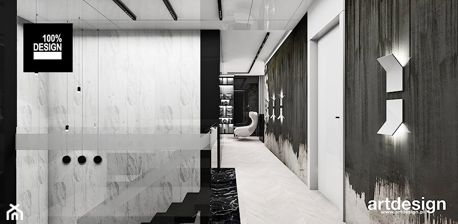 THE ONLY GAME IN TOWN | II | Wnętrza domu - Duży biały czarny z marmurem na podłodze hol / przedpokój, styl nowoczesny - zdjęcie od ARTDESIGN architektura wnętrz