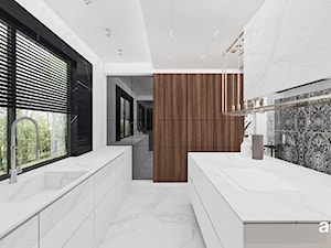 ANTHOLOGY 08 | Wnętrze domu - Duża zamknięta biała czarna z zabudowaną lodówką z podblatowym zlewozmywakiem kuchnia dwurzędowa z wyspą lub półwyspem z oknem, styl nowoczesny - zdjęcie od ARTDESIGN architektura wnętrz